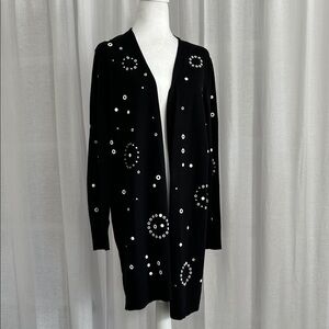 Chico's Elegant Black Cardigan with White Accents